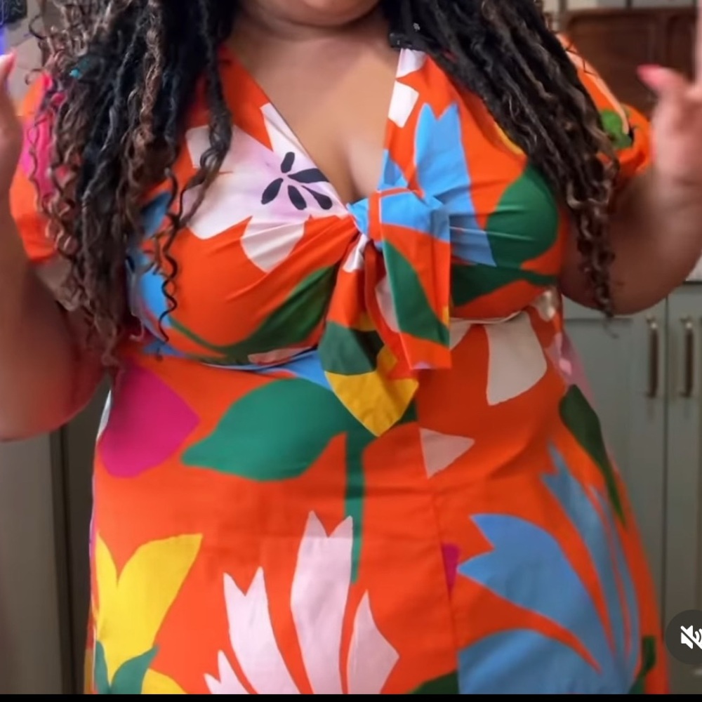 Eloquii Orange Puff Sleeve Colorful Floral Maxi Boardwalk Bloom Dress Size 16 - Picture 7 of 8